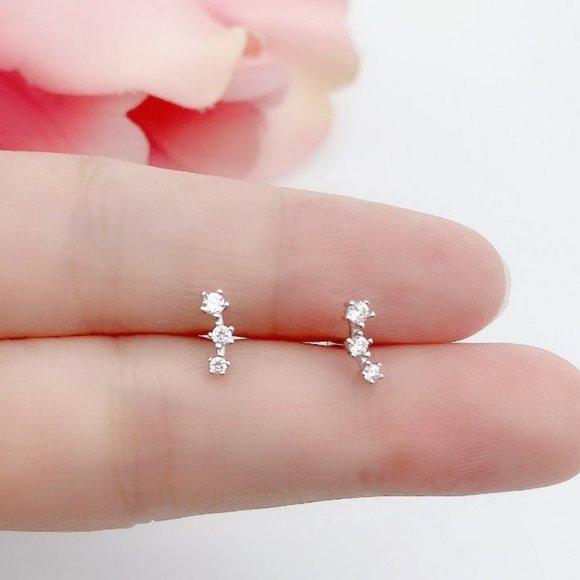 Silver stars studs earrings-ECZ005 Silver - Picture 5 of 6